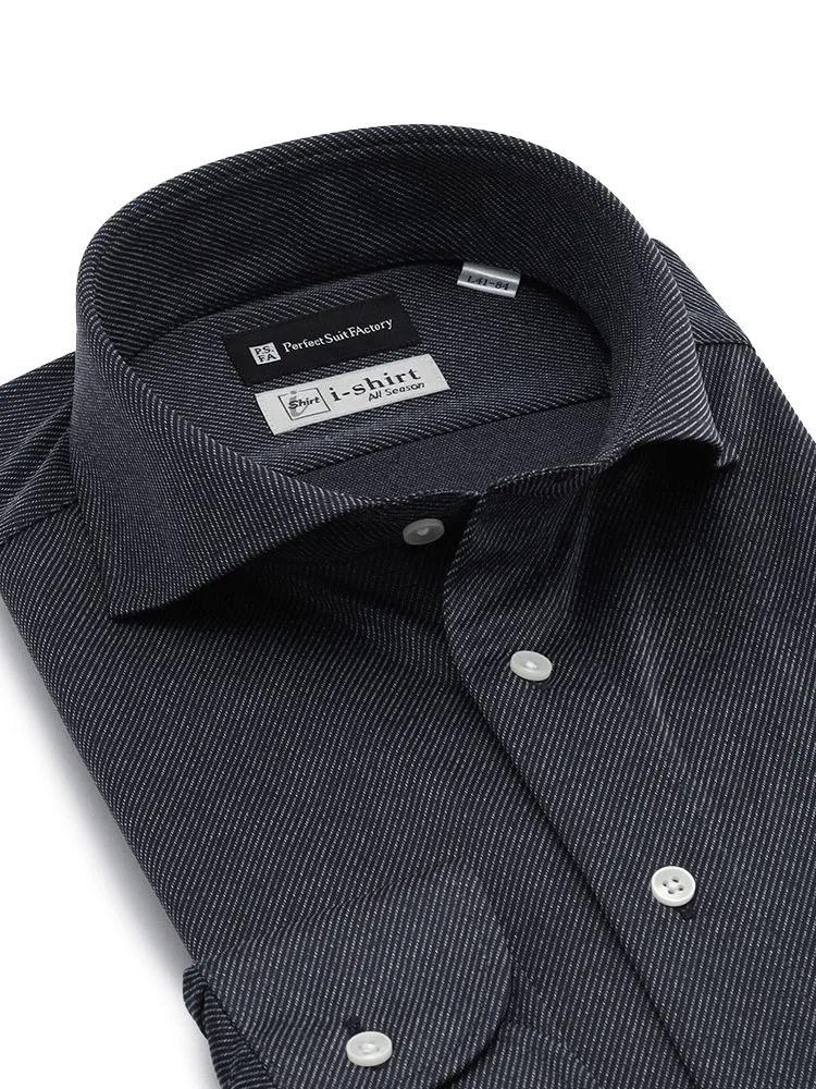 ブラック 【完全ノーアイロン】長袖アイシャツ カッタウェイ デニム