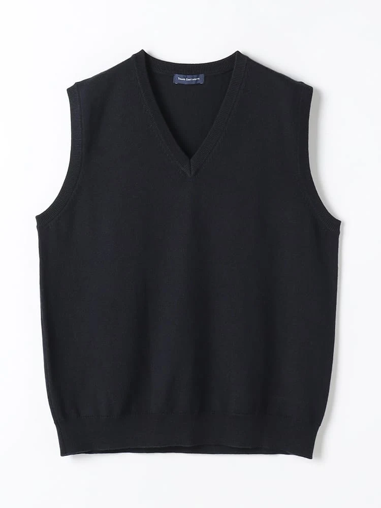 ブラック TRANS CONTINENTS BIZニット Vネックベスト ブラック/グレー
