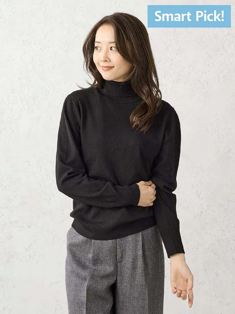 ネイビー 【Smart Pick！/レディス】しっとりタートルネックニット