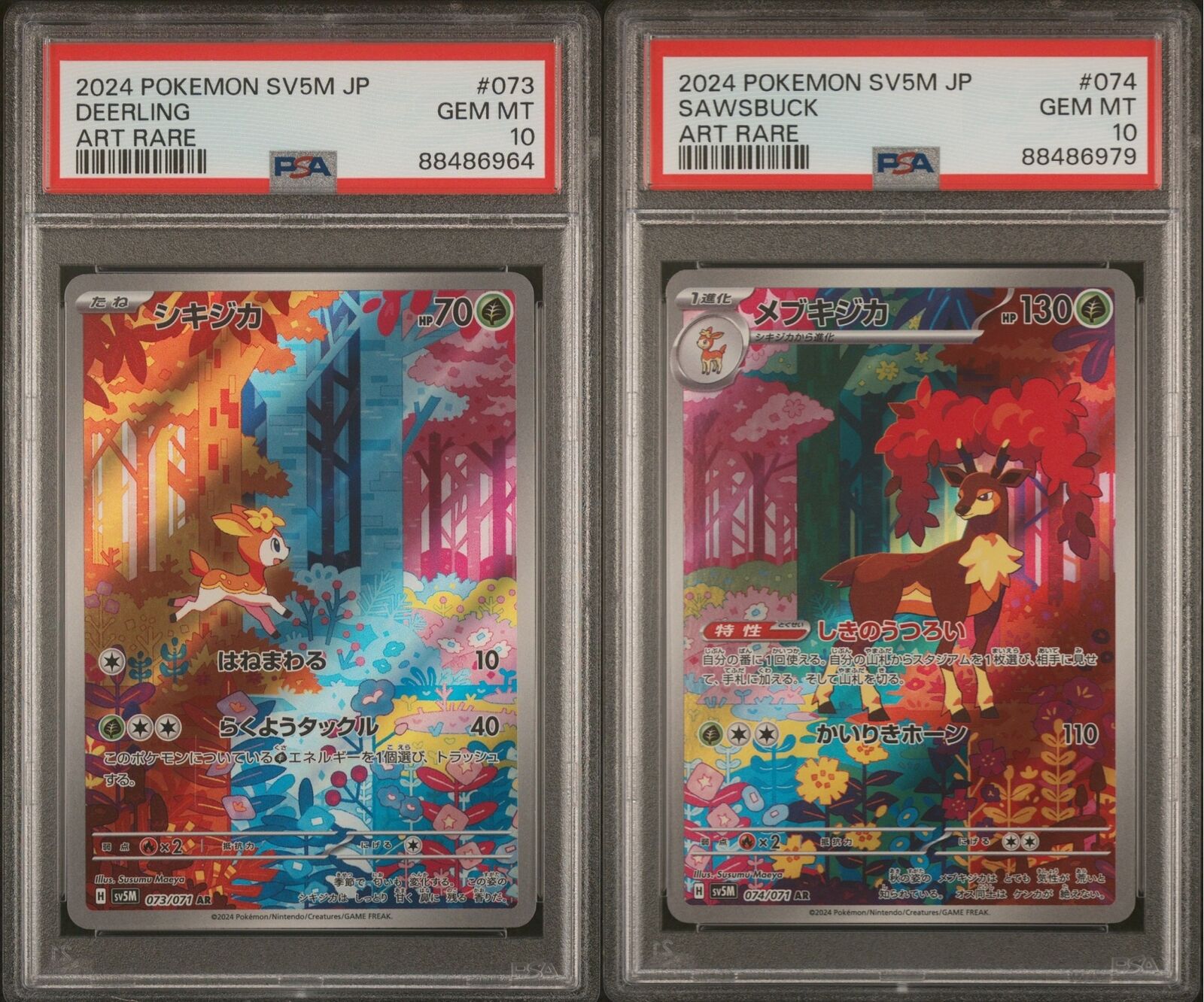 SET 2 PSA 10 Japanese Pokemon Deerling 073/071 Sawsbuck 074/071 AR