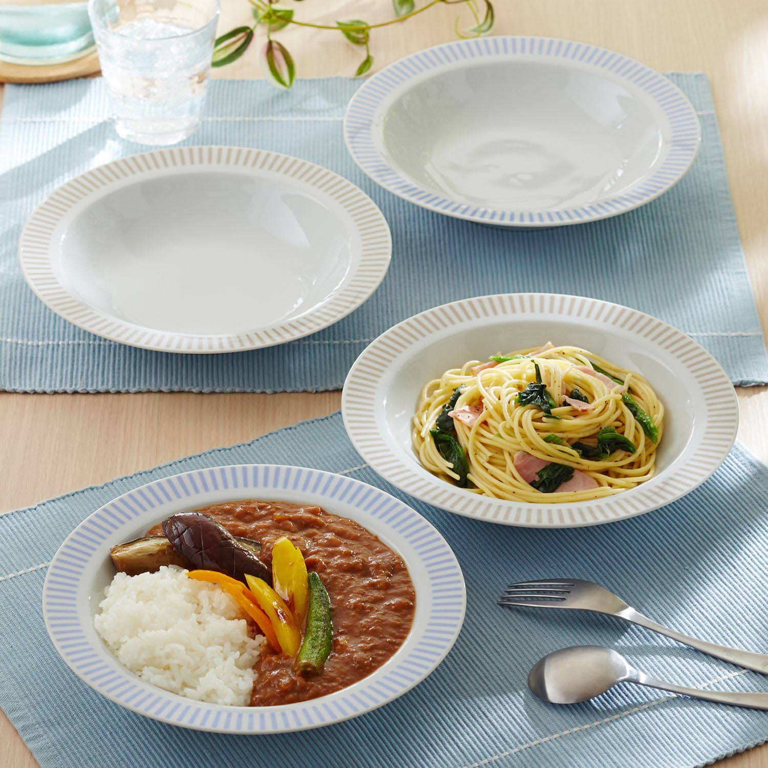 美濃焼 カレー＆パスタ皿2色4ピースセット［日本製］（お皿/平皿