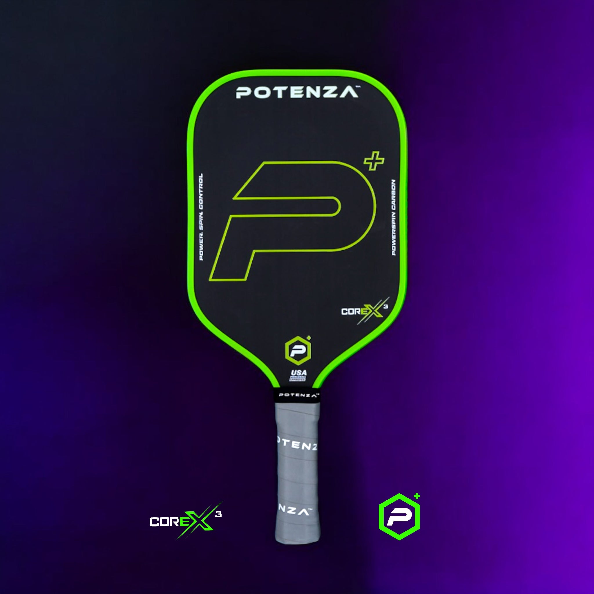 P+ PowerSpin Carbon COREx3 (Neon Green) – Potenza Pickleball