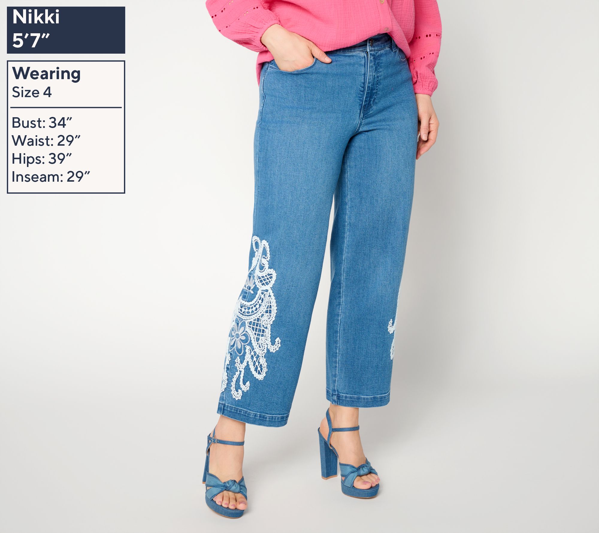 Susan Graver Petite Stretch Denim Ankle Jean w/ Lace Detail - QVC.com