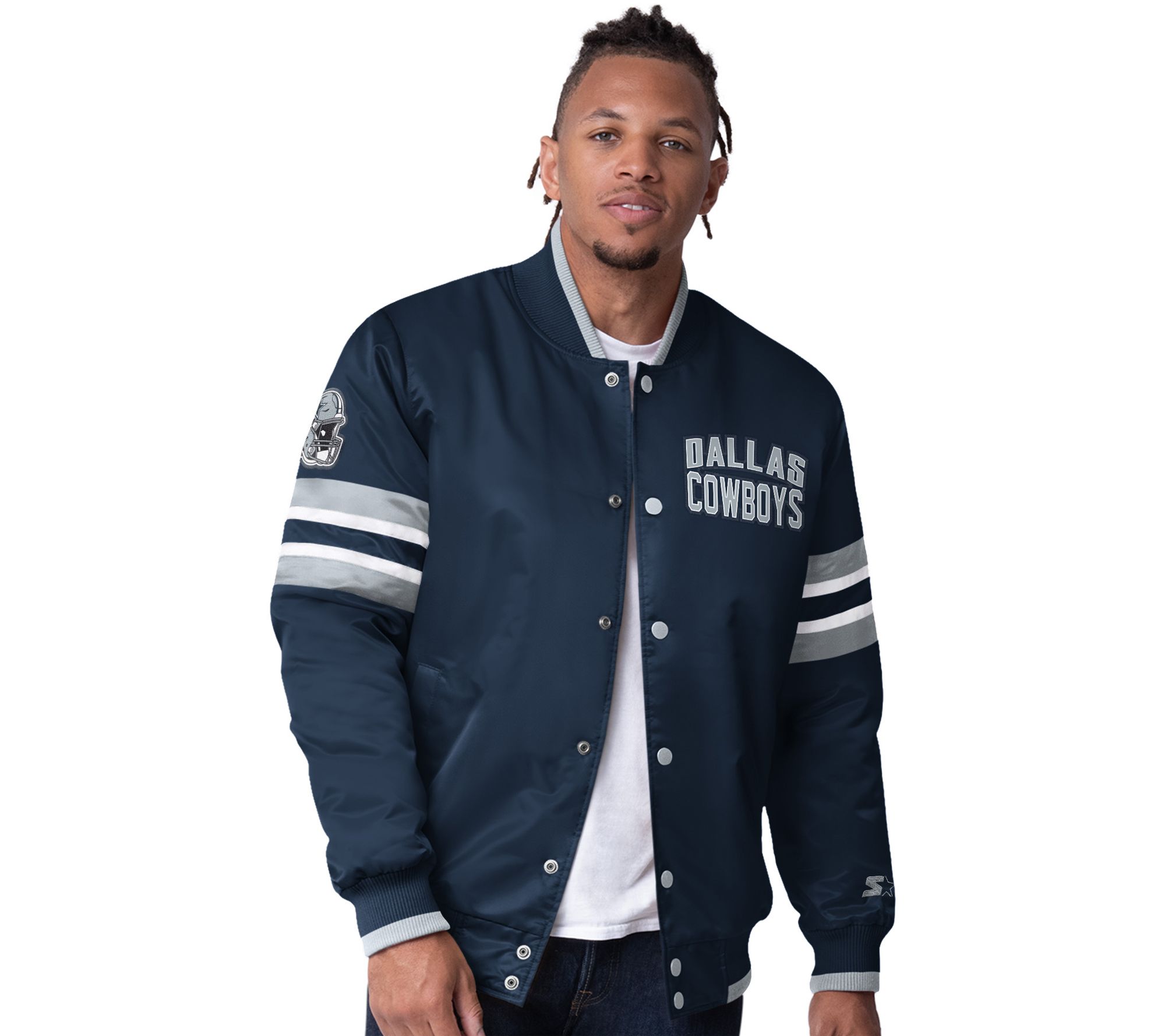 NFL Dallas Starter Satin Twill Snap Front Jacket - QVC.com