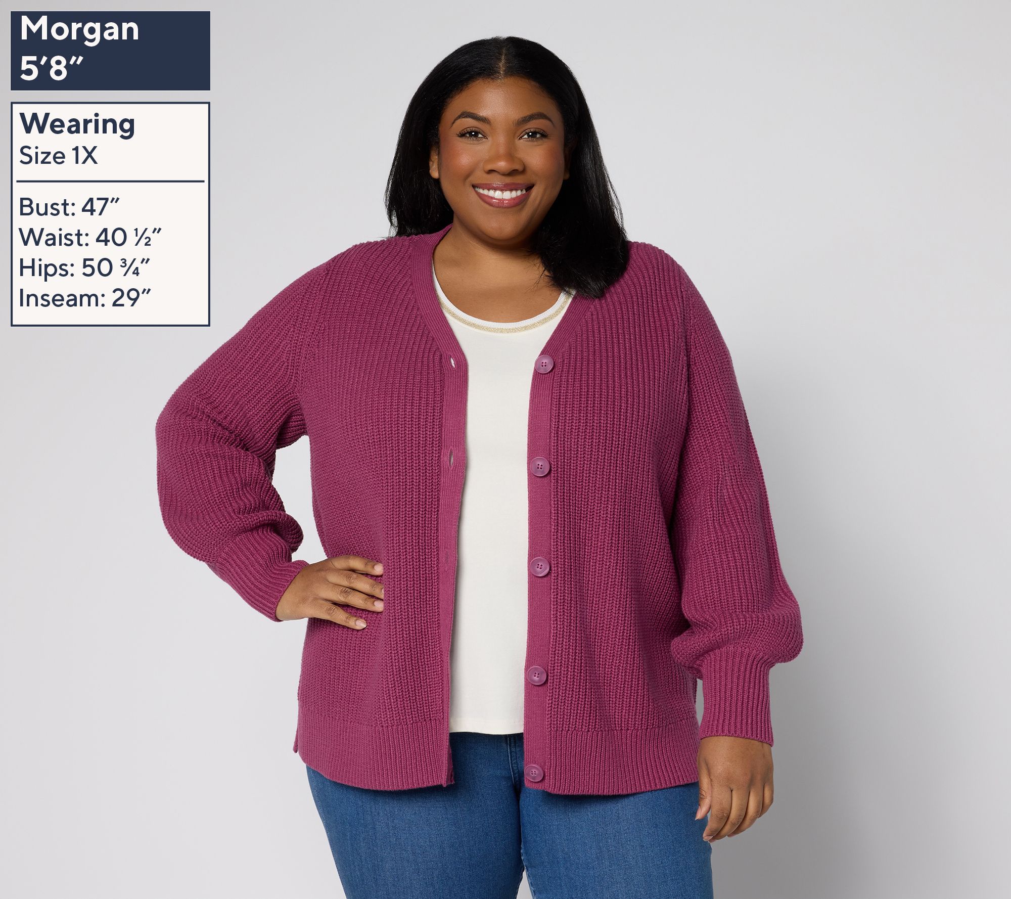 Belle by Kim Gravel Chunky Shaker Knit Bishop Sleeve Cardigan