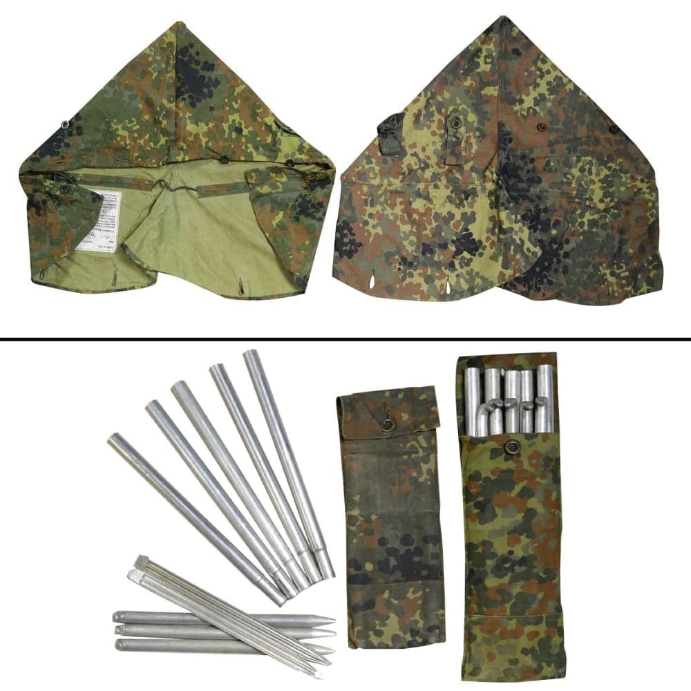 ドイツ軍放出品 テントセット 軍幕 Flecktarn フレクター迷彩 ポンチョ