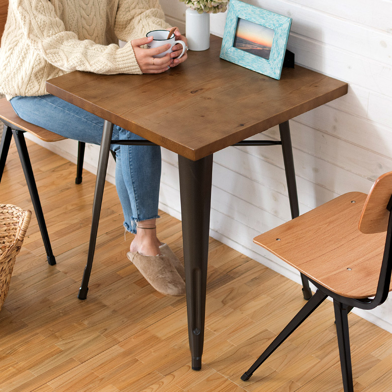 ダイニングテーブル 2人掛け 正方形 木製 スチール脚 幅60cm 高さ72cm