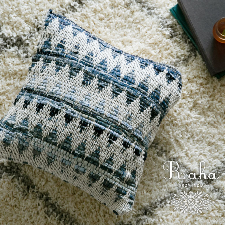 クッションカバー インド デニム 幾何柄 ジオメトリック Raha ラーハ