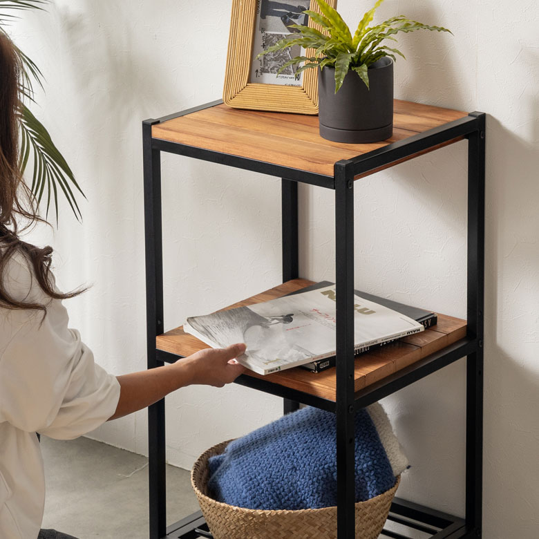 シェルフ 木製 アイアンフレーム 3段シェルフ スリムタイプ タバス