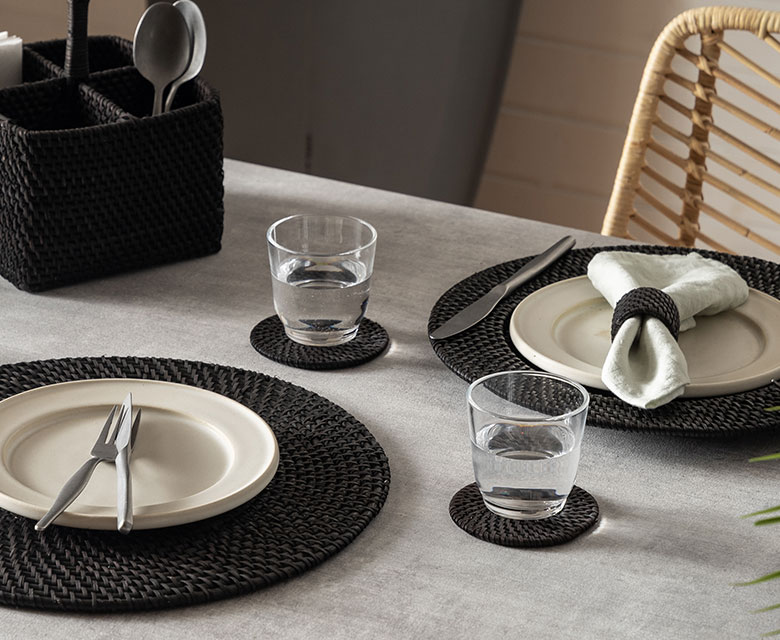 ナプキンリング 4個セット ラタン 籐 ブラック ナプキンホルダー