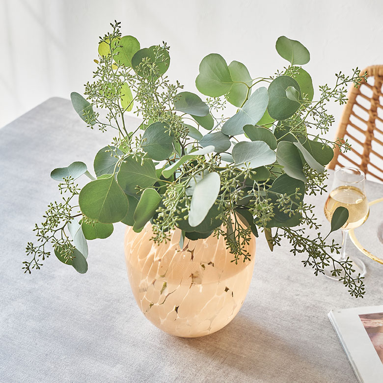 花瓶 ガラス 半透過 ピンク ベージュ ドット柄 上径10.5cm壺型 つぼ型