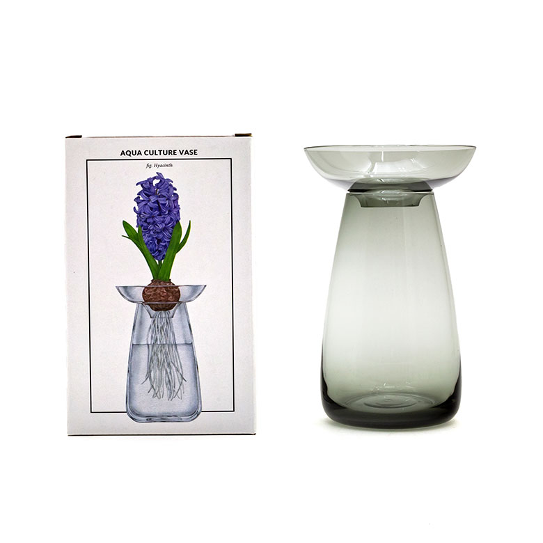 フラワーベース ガラス クリア グレー 直径 12cm 高さ 19cm 830ml