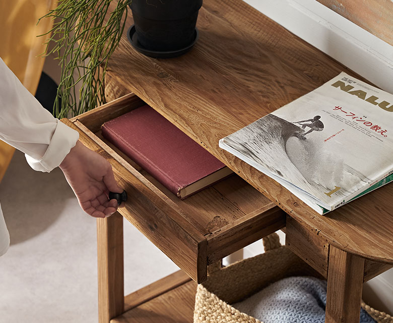 コンソール デスク テーブル 天然木 木製 ウッド 古材 約 W 95cm D