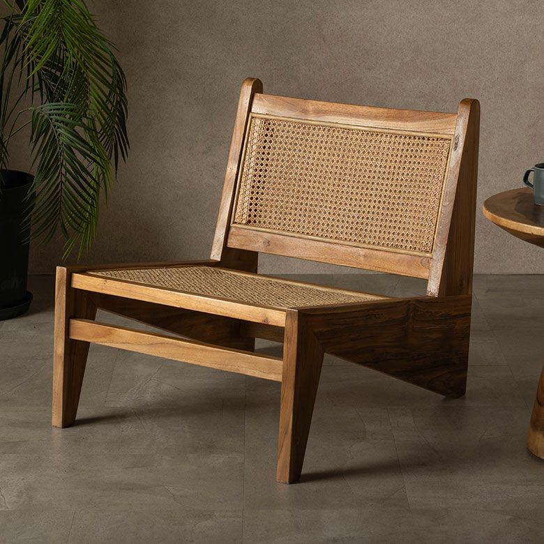 チークとラタンのラウンジチェアー（ピエール・ジャンヌレ カンガルー