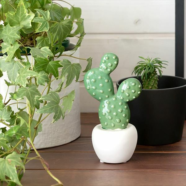 サボテン型のセラミック製オブジェ[ウチワサボテン](66070)【生活雑貨