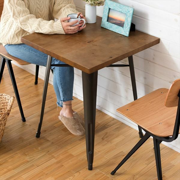 ダイニングテーブル 2人掛け 正方形 木製 スチール脚 幅60cm 高さ72cm