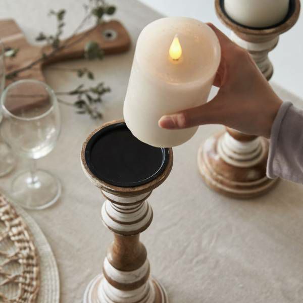 キャンドルスタンド ホワイトウォッシュ 木製 ラウンド型 Mサイズ W