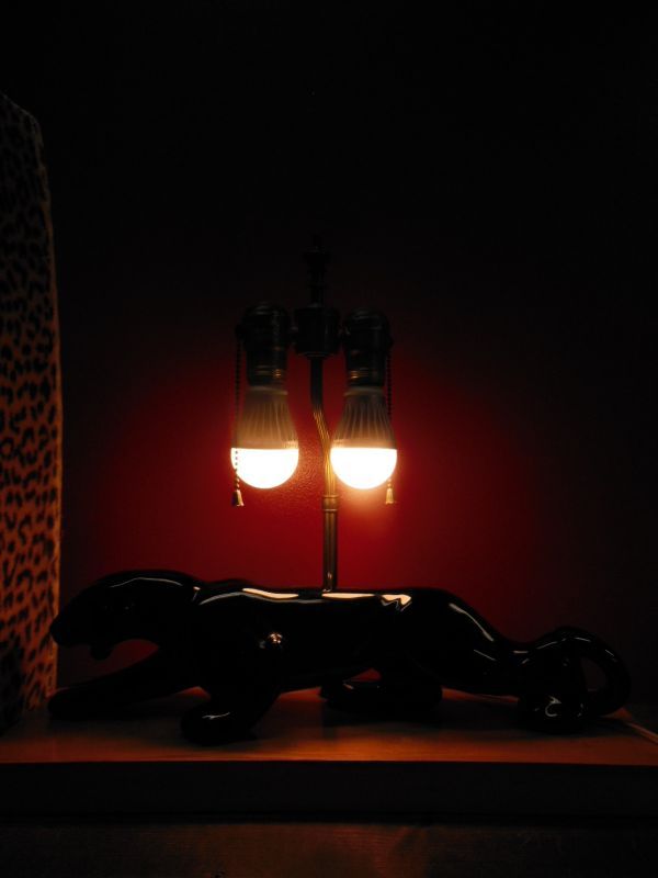 1950'S ROYAL HAEGER BLACK PANTHER/LEOPARD SHADE LAMP/1/ブラック