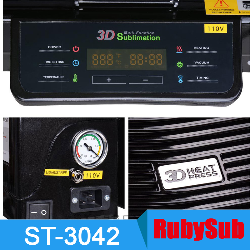 ST3042 3D昇華真空熱プレス機、ケース、マグカップ、プレート、ガラス
