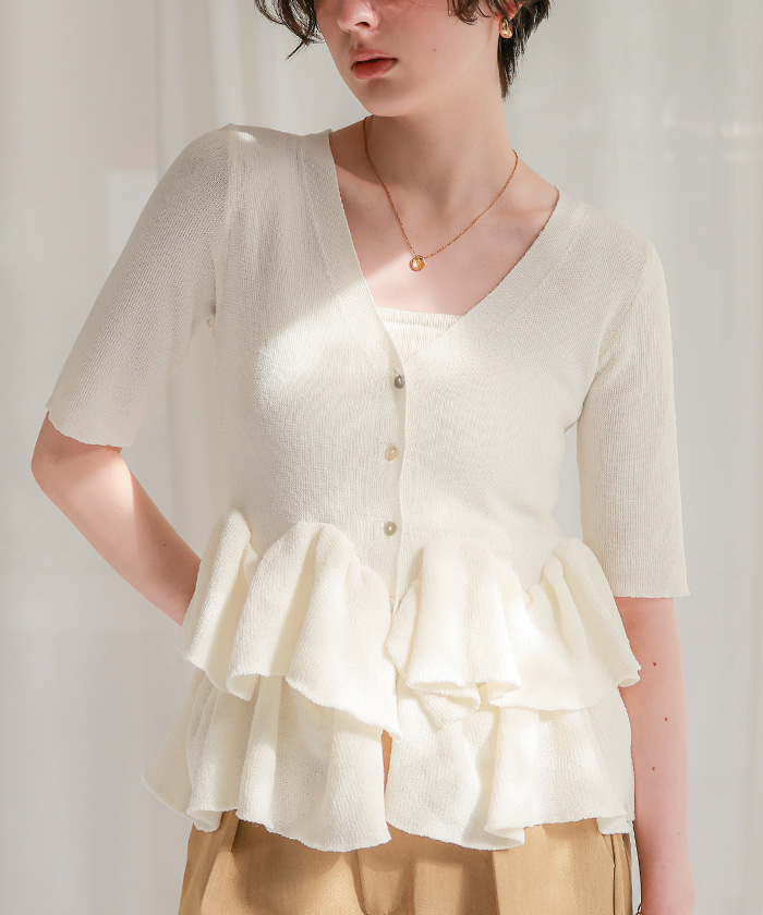 ハーフスリーブフリルヘムニットカーディガン | titivate