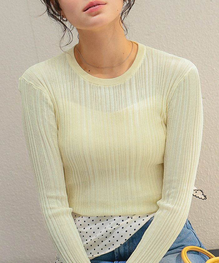 クルーネックランダムリブシアーニット | titivate