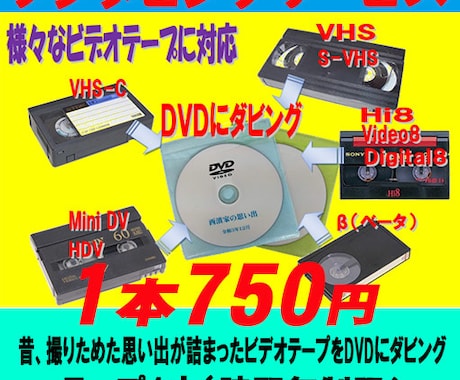 VHS MiniDV Hi8を ダビング します 元ビデオテープ2本分（ダビング枚数