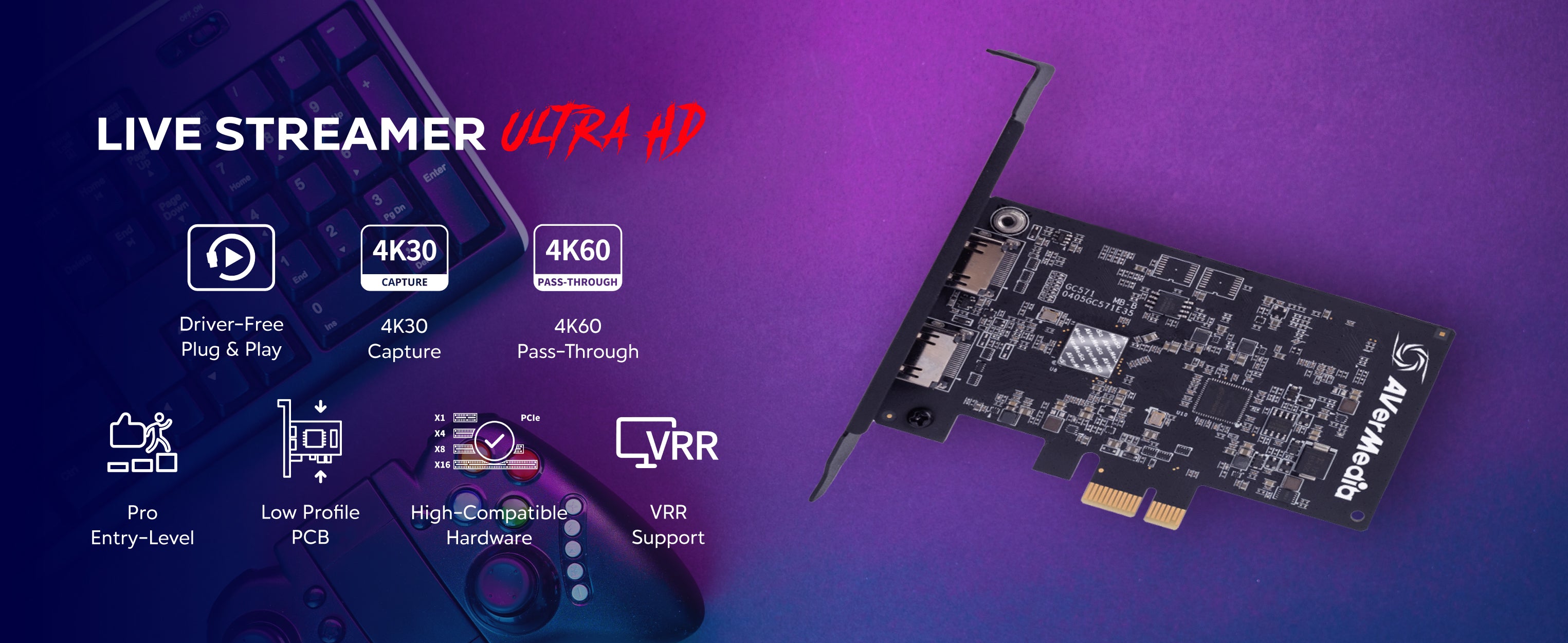 GC571 1080p120 High Frame Rate PCIe Capture Card for Gaming