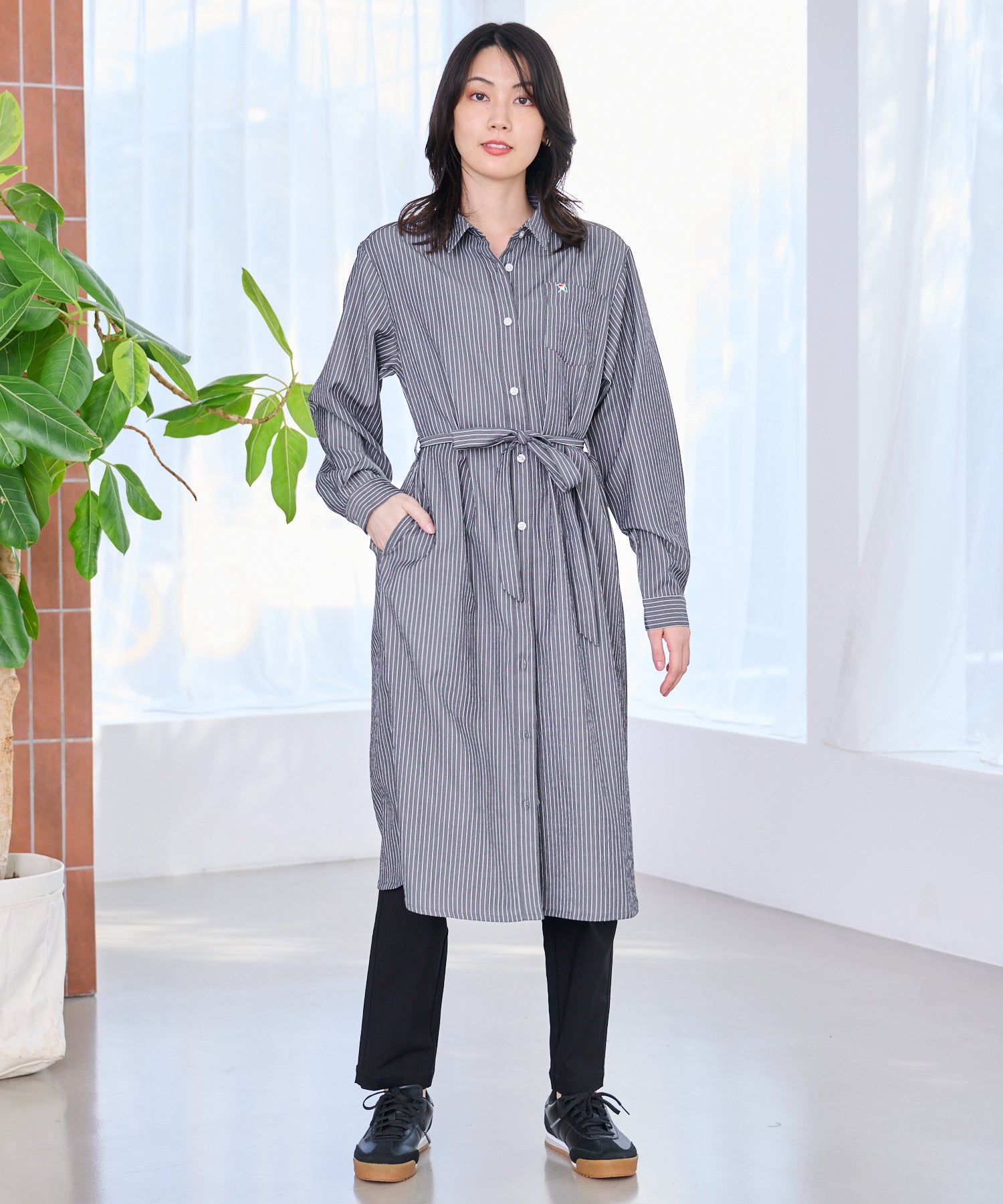 イージーケア ストライプ シャツワンピース（シャツワンピース