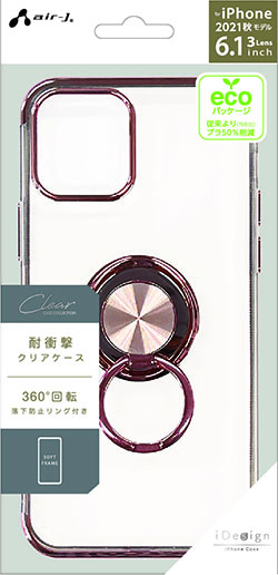 iPhone13 Pro用 耐衝撃メタリックフレームリング付きクリア背面ケース