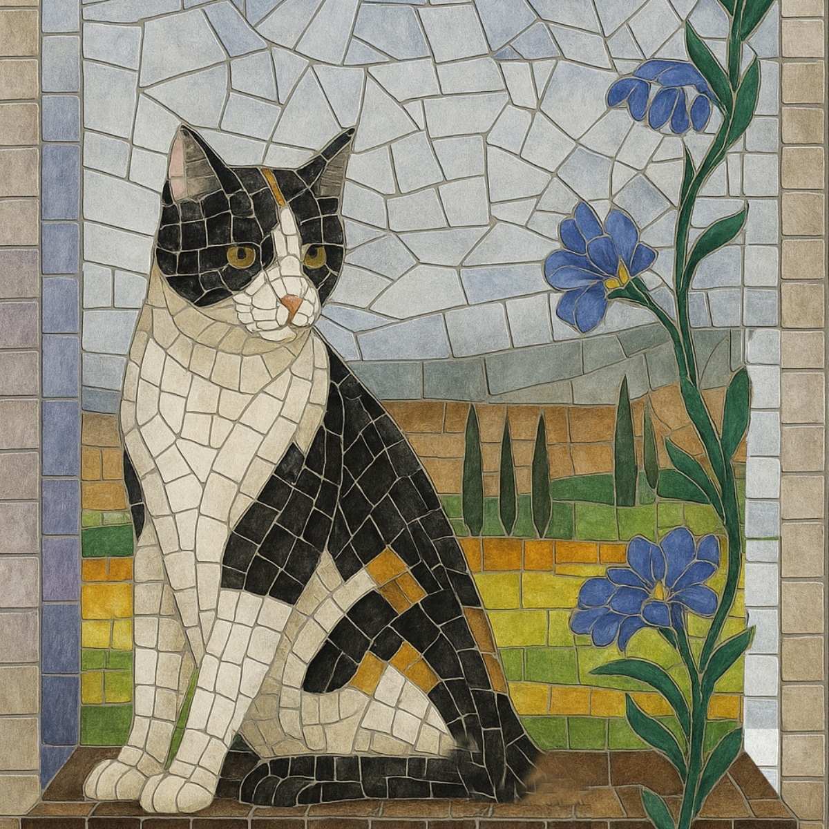 WINDOW WITH CAT mosaic kit in ceramic with trencadis technique