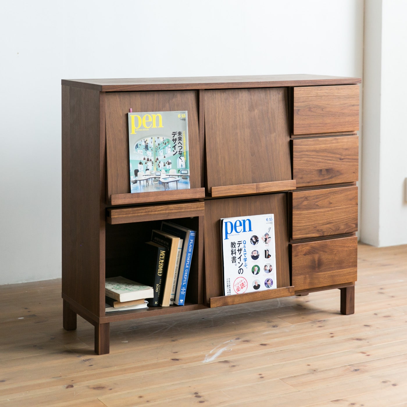 レッチェ マガジンレコードラック(2列＋引き出し4杯) | 高野木工