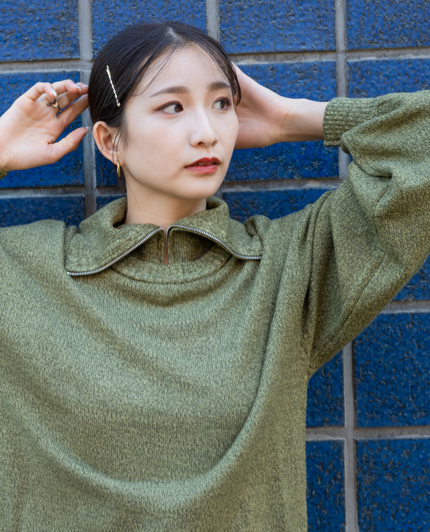 ミックスニットZIPハイネックプルオーバー - YEVS