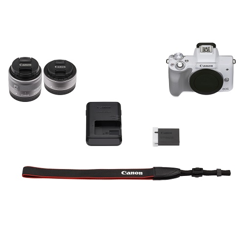 EOSkissm2 ダブルレンズキット ホワイト カメラバック 電池パック2個付