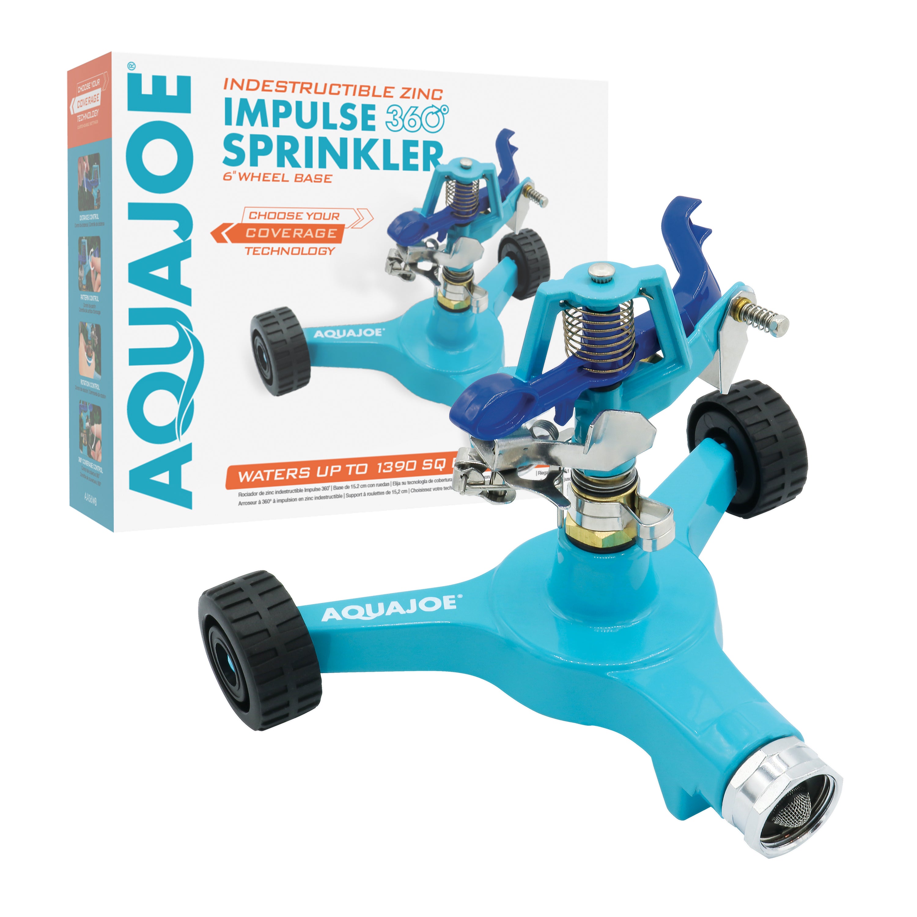 Aqua Joe Indestructible Zinc Impulse 360° Sprinkler | Customizable Cov