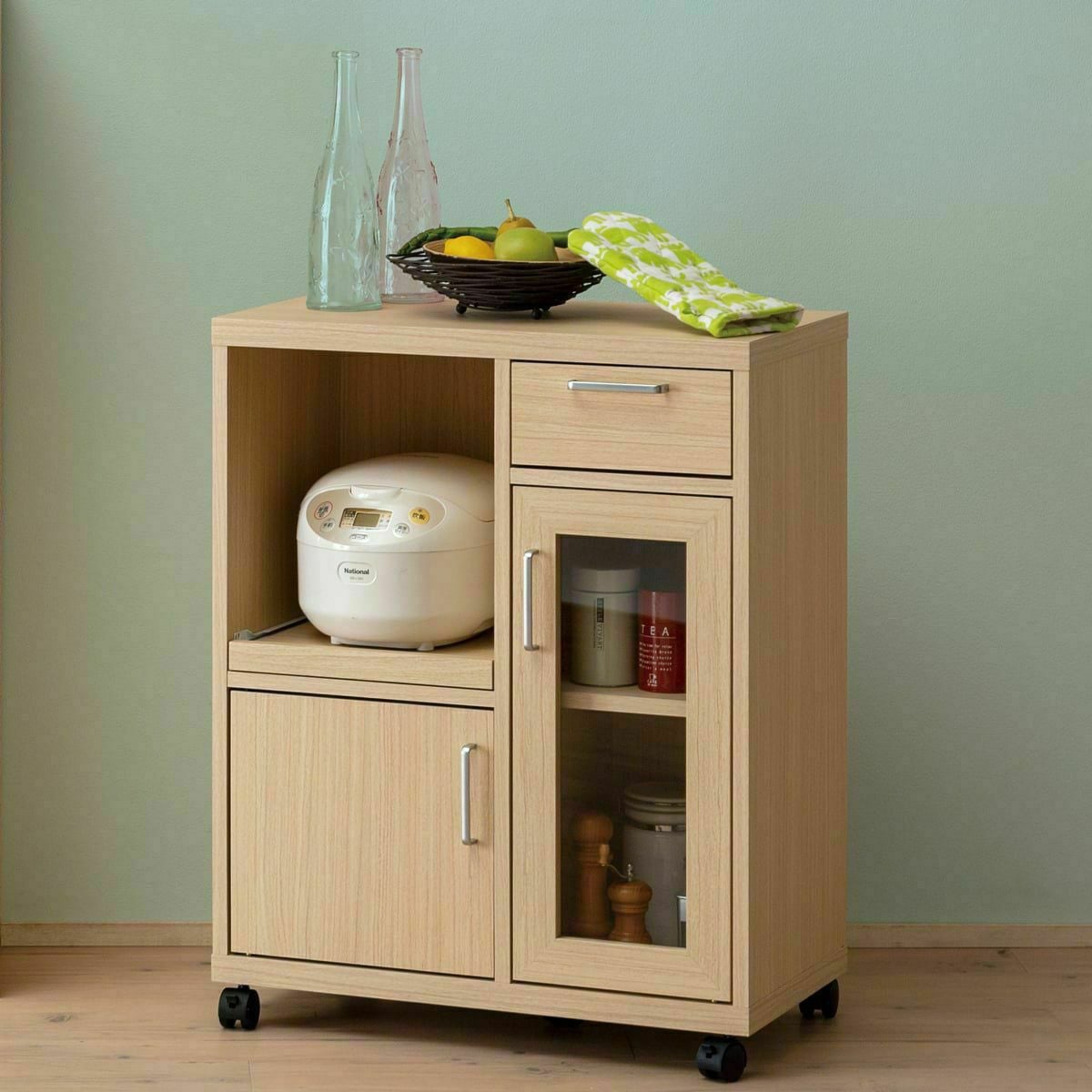 カウンターワゴン 食器棚 幅64cm 高さ80cm ナチュラルブラウン