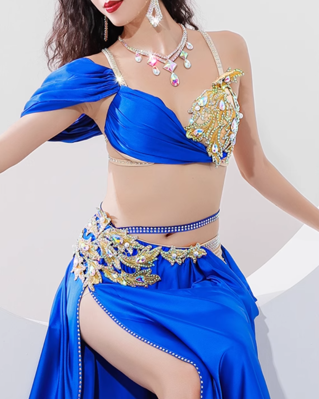 数量限定ベリーダンス衣装 オフショルダー オリエンタル ブルー