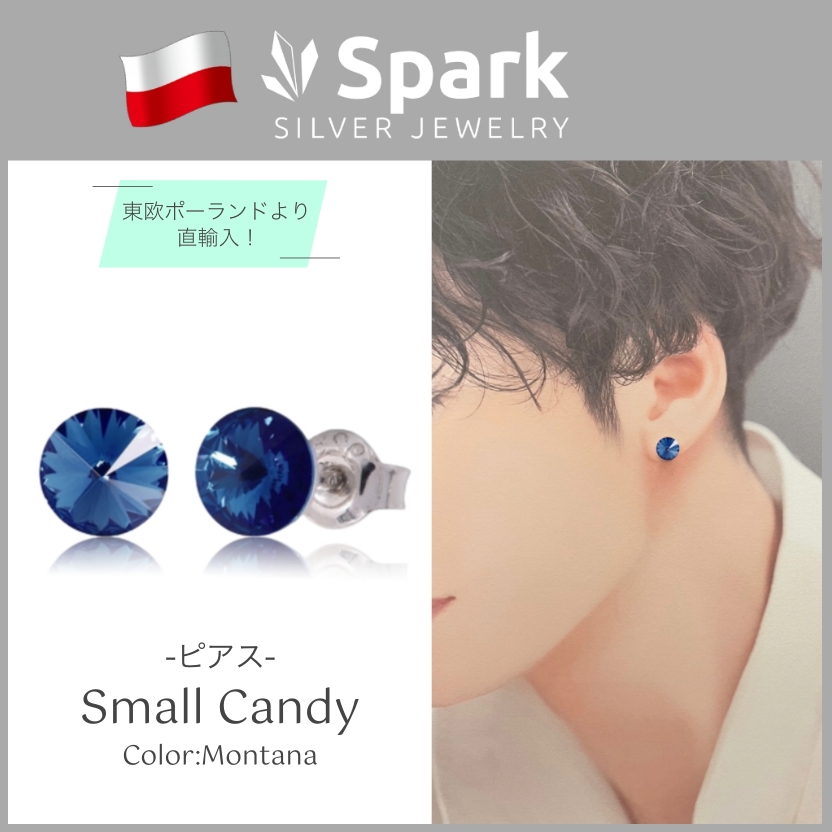 ピアス 青 メンズ スワロフスキー®・クリスタル 9月誕生石：サファイア