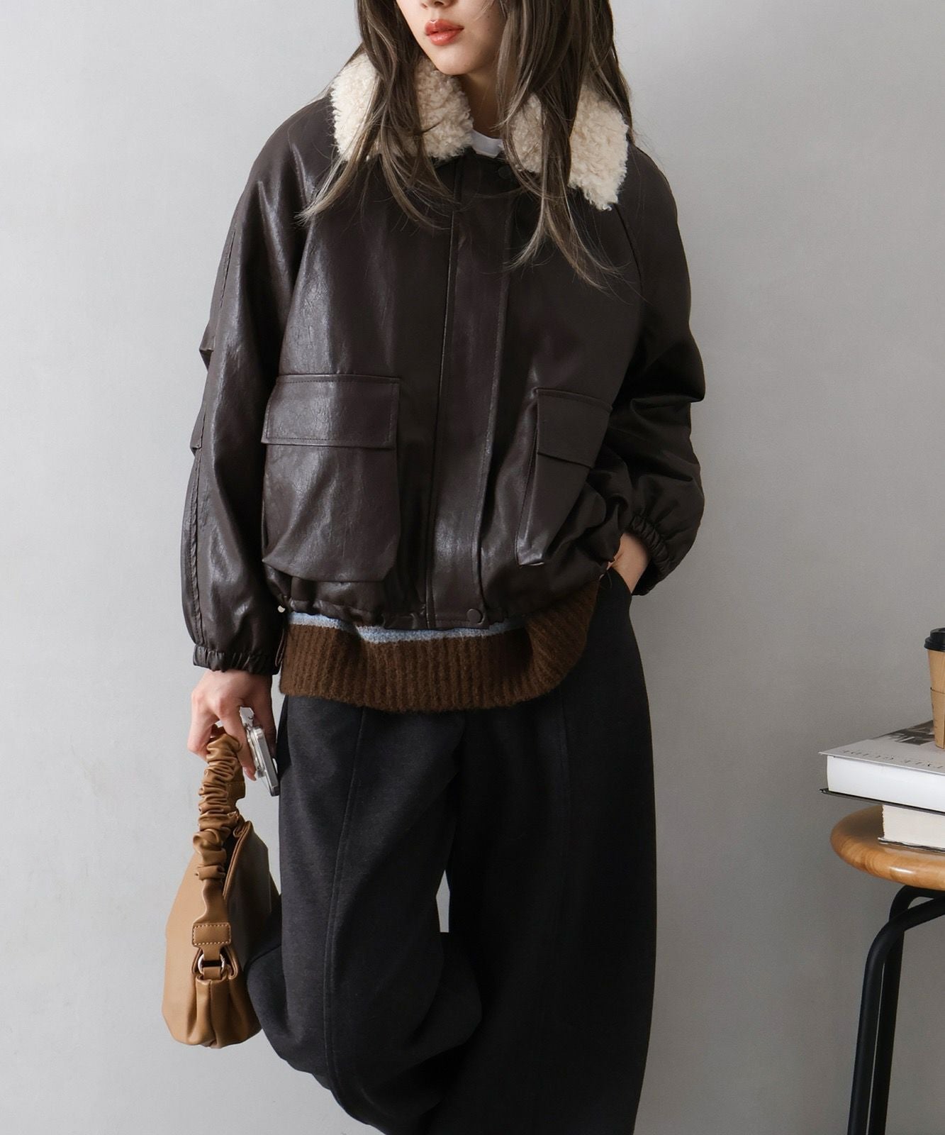 ファー衿フェイクレザーブルゾン | SpRay