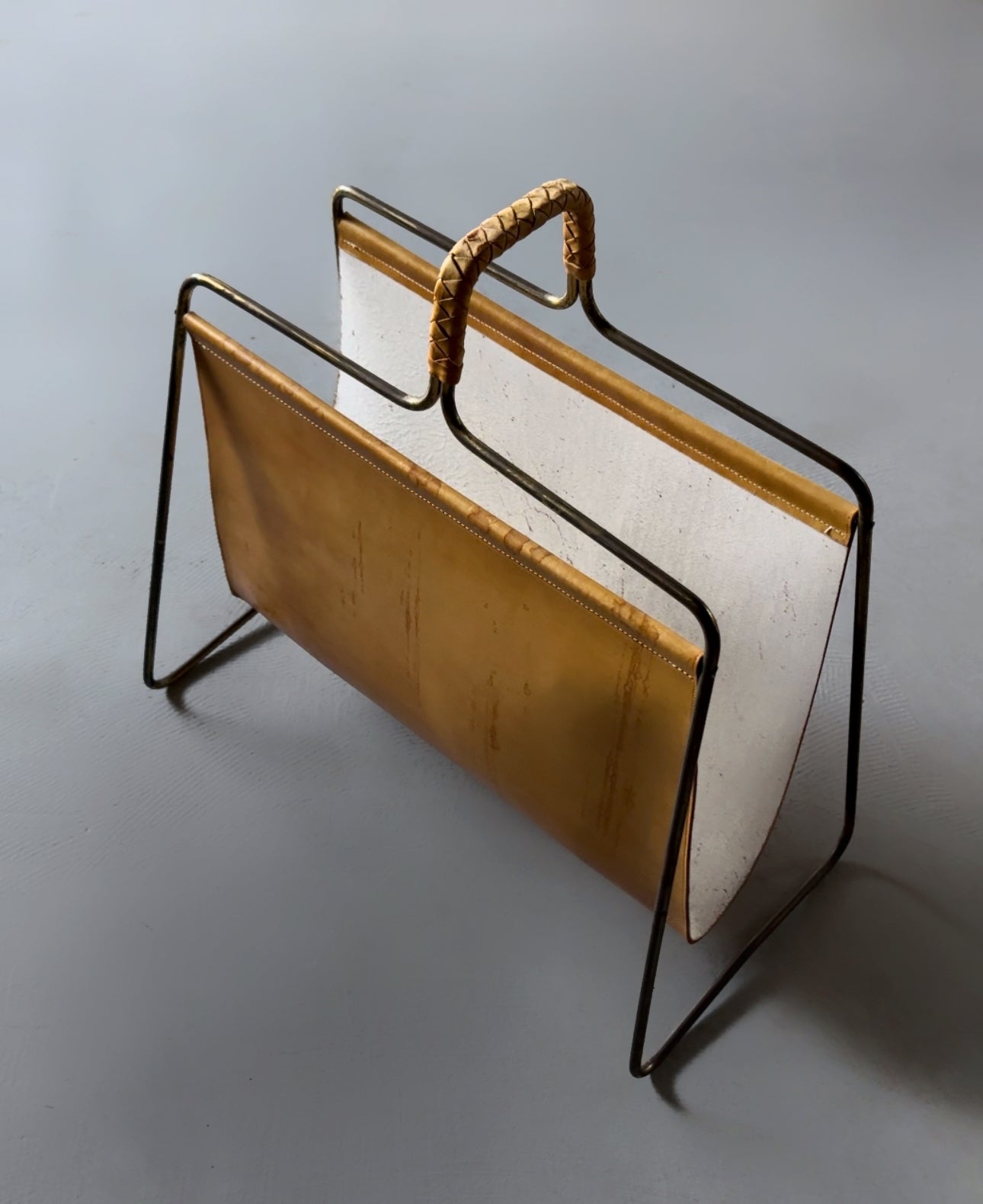 Carl Auböck Magazine Rack Brass & Leather