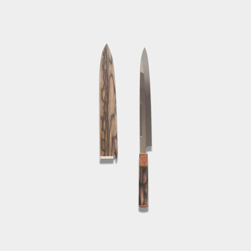 郷右馬允義弘 白二鋼水焼本焼 柳刃包丁300mm 鏡面波浮かし-樋入り