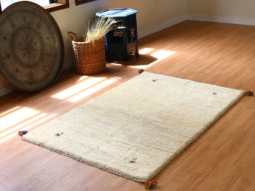 キリムスタイル / ギャッベ ナチュラルアイボリー148×99cm アクセント