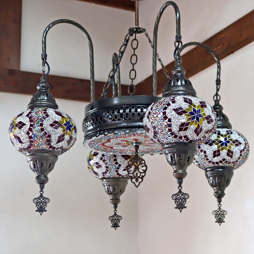 キリムスタイル / トルコランプ モザイクガラスランプシャンデリア 4灯