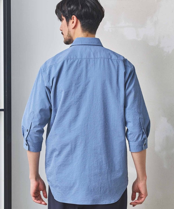 ナチュラルストレッチワッシャー七分袖ワイドカラーシャツ｜メンズ