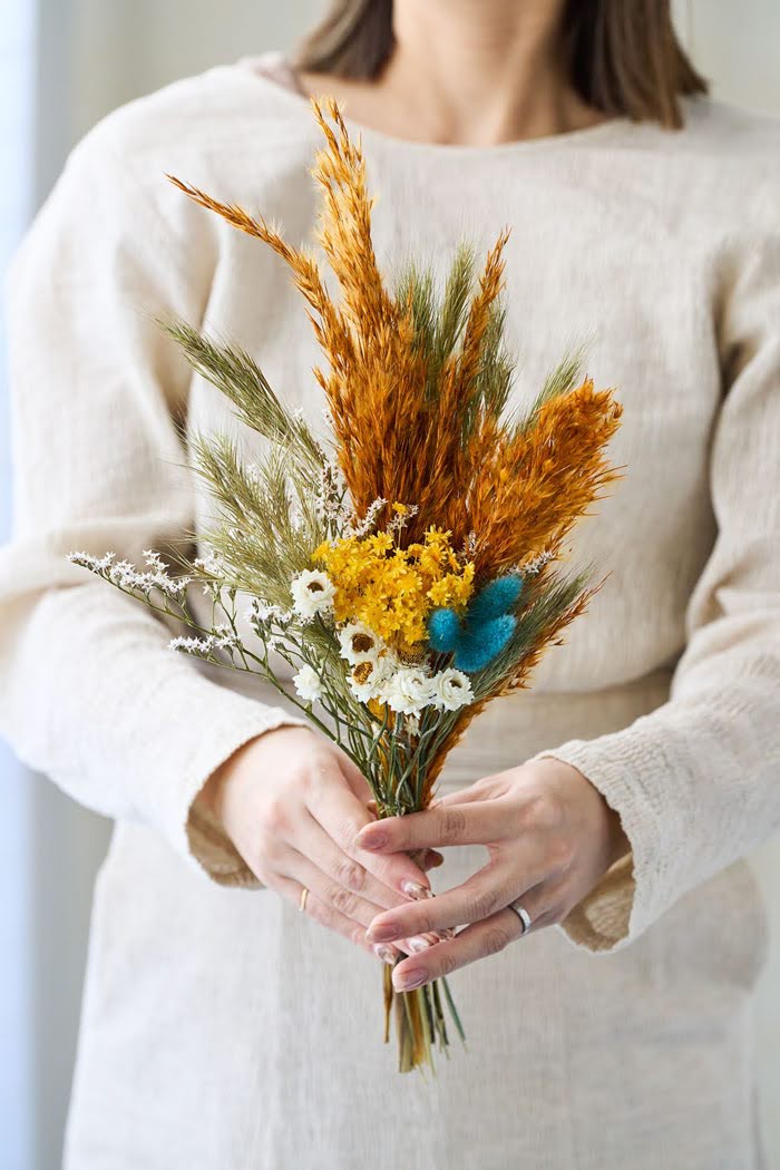 ドライフラワーミニ花束 size:M #1844イエローオレンジ｜HanaPrime