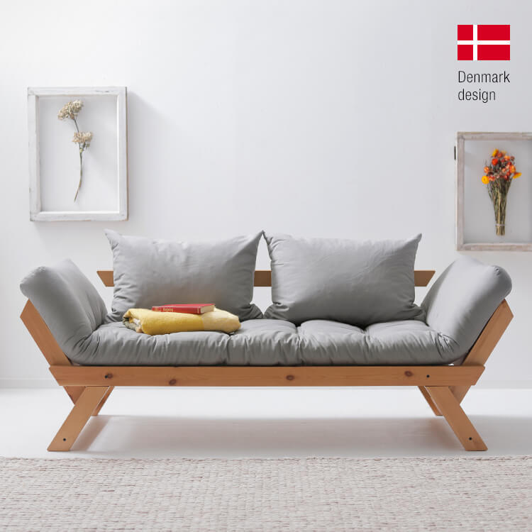 北欧風2人掛けソファ 木製フレーム(フレーム：ダークブラウン/ライト