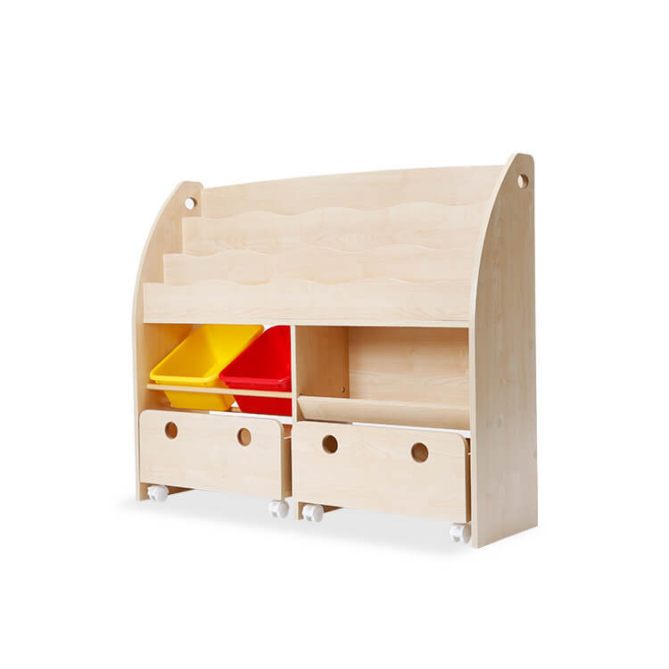 おもちゃ収納 絵本棚・ワイドサイズ・キャスター付き(ホワイト/ピンク