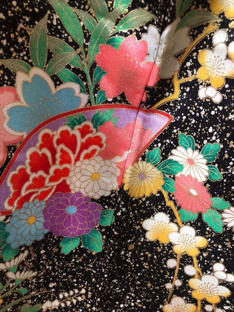 豪華7歳完全フルセット‼️豪華黒地ラメキッラキラ⭐︎花車扇金彩刺繍煌