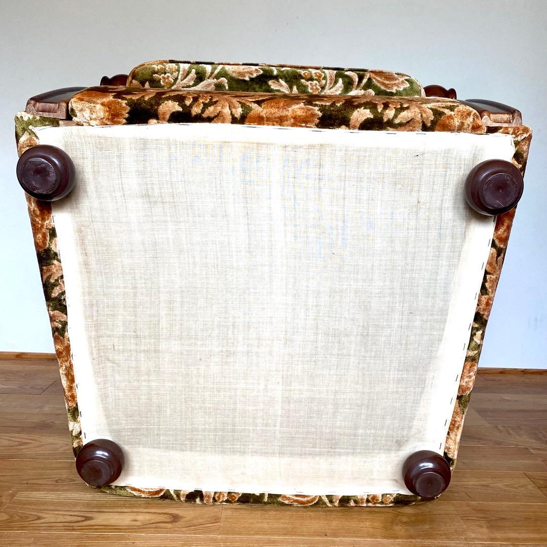 昭和レトロ オールド カリモク 金華山 1人掛け ソファー 花柄 ベロア