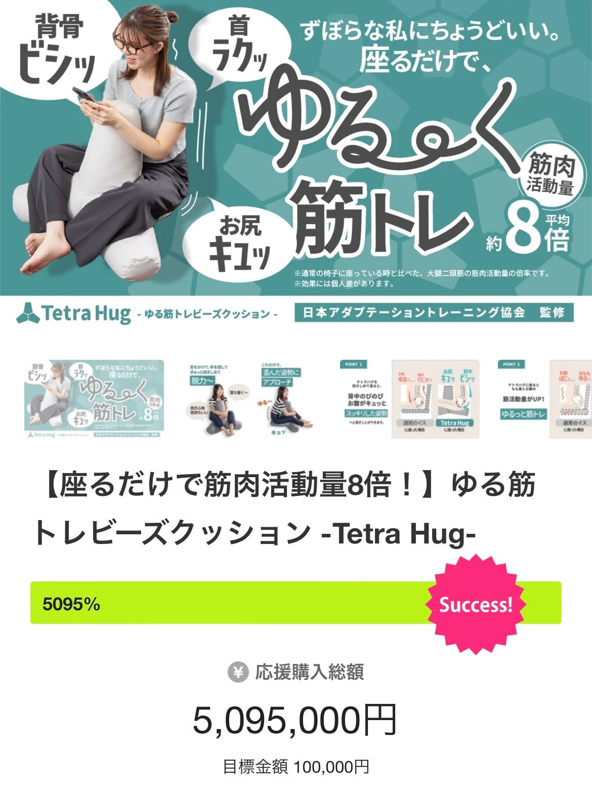 座るだけで筋肉活動量8倍！】ゆる筋トレビーズクッション -Tetra Hug