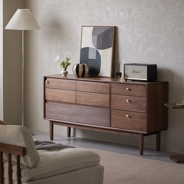 キャビネット サイドボード 天然木 ウォールナット材 収納棚 北欧